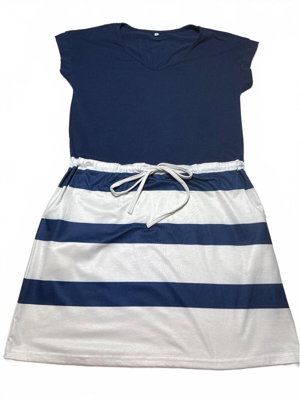 Women's Casual Navy Blue and White Striped Dress with pockets size S